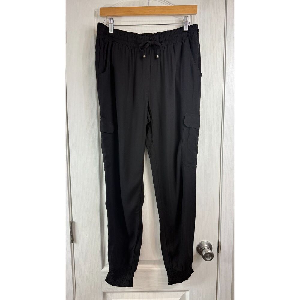 Lascana Women's Black Cargo Jogger Pants Viscose Size 8 New With Tags